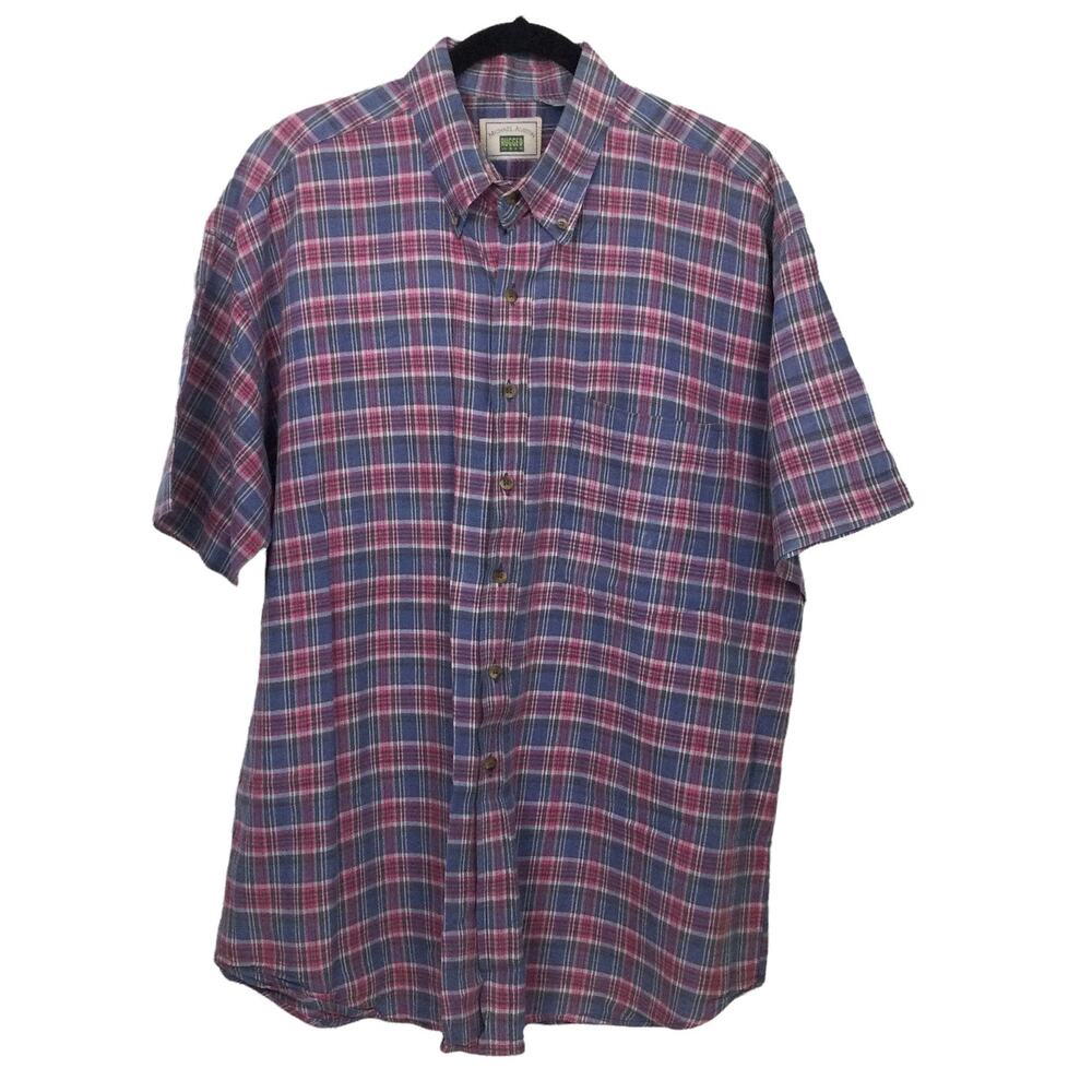 Michael Austin 90s Retro Relaxed Preppy Plaid Short Sleeve Button Down Shirt XL